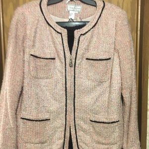 Pink and black suit coat and skirt